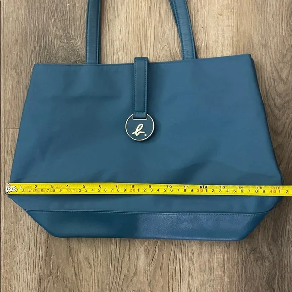 Agnes B Voyage Tote Bag Turquoise Blue Nylon Leather Bag Agnès B. France - Picture 10 of 11